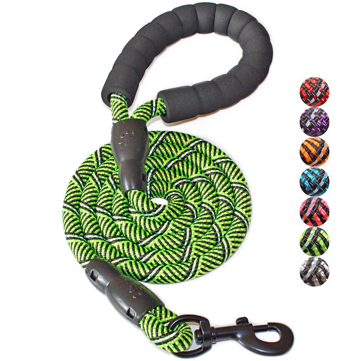 BAAPET 2/4/5/6 FT Dog Leash with Comfortable Padded Handle and Highly Reflective Threads for Small Medium and Large Dogs (5FT-1/2'', Black Green)
