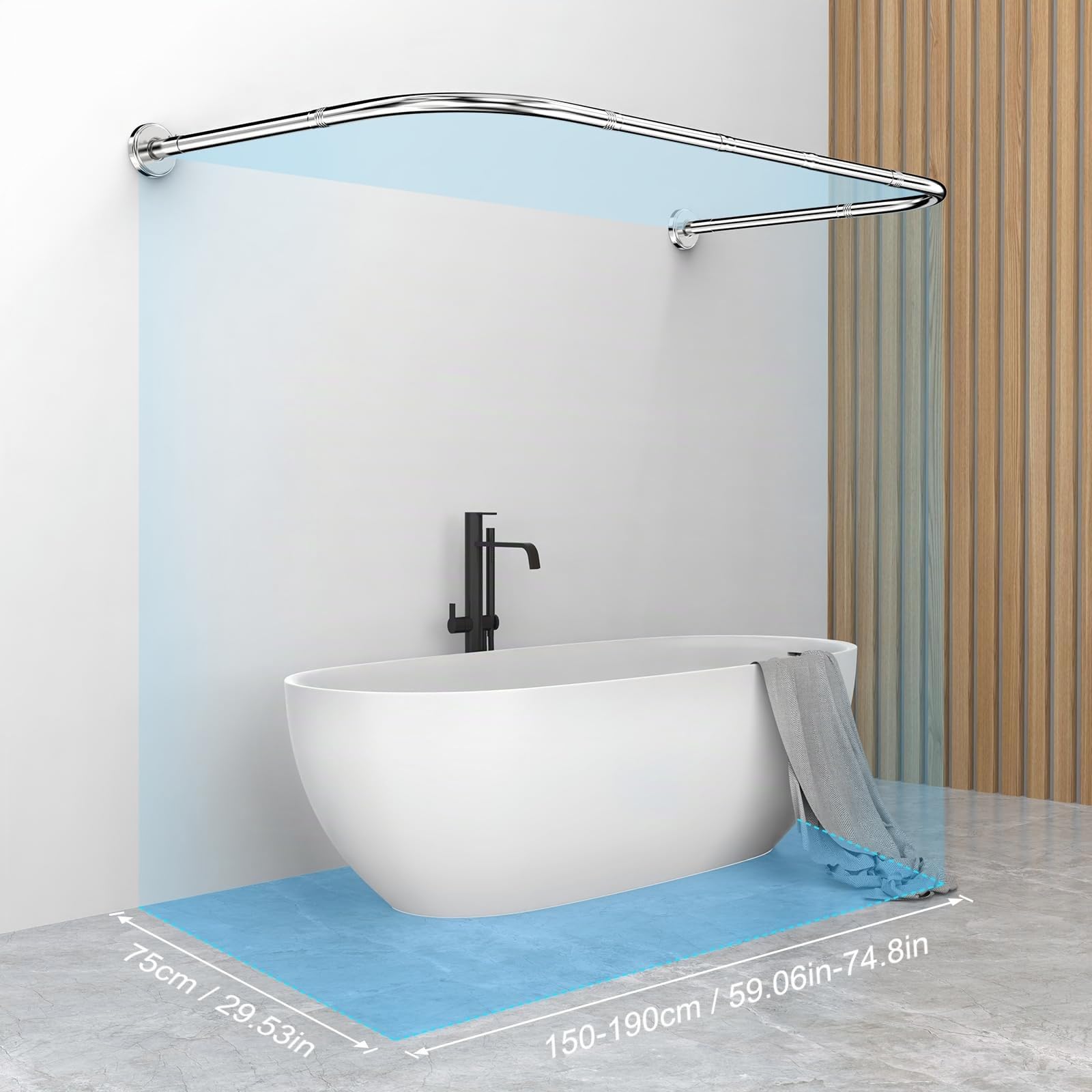 Barra de Cortina de Ducha en Forma de L o U, Acero Inoxidable 304 Resistente hasta 25kg, Riel de Esquina Ajustable para Bañera y Vestidor, Incluye 24 Ganchos, Plata
