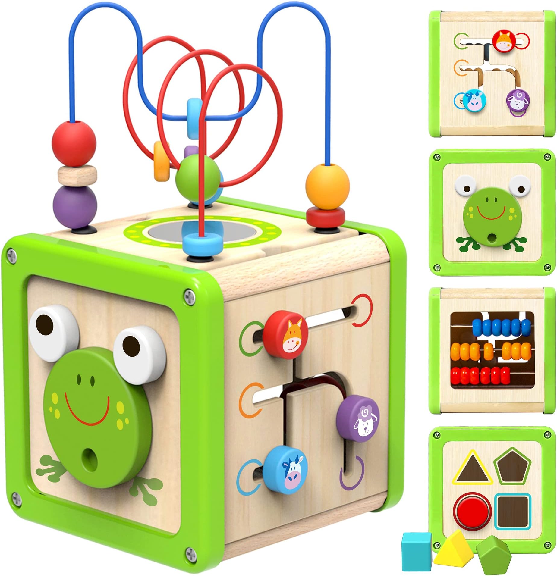 Activity Cube Wooden Toys for Toddlers 1 Year + Baby Activity Centres - Bead Maze, Shape Sorter, and Colour Recognition - 1st Birthday Present for Girl or Boy