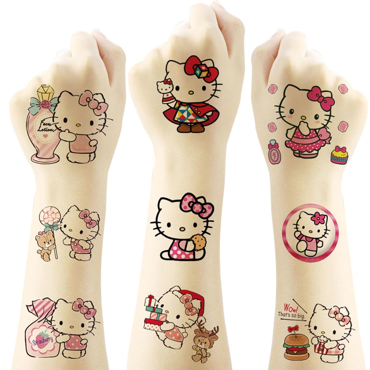 40Sheets Cartoon Hello kitty Temporary Tattoos for Kids Birthday Party Favors, Cute Hello kitty Decoration Sticker Gifts for Girl Boys Home Activity Class Prizes Carnival Christmas Rewards