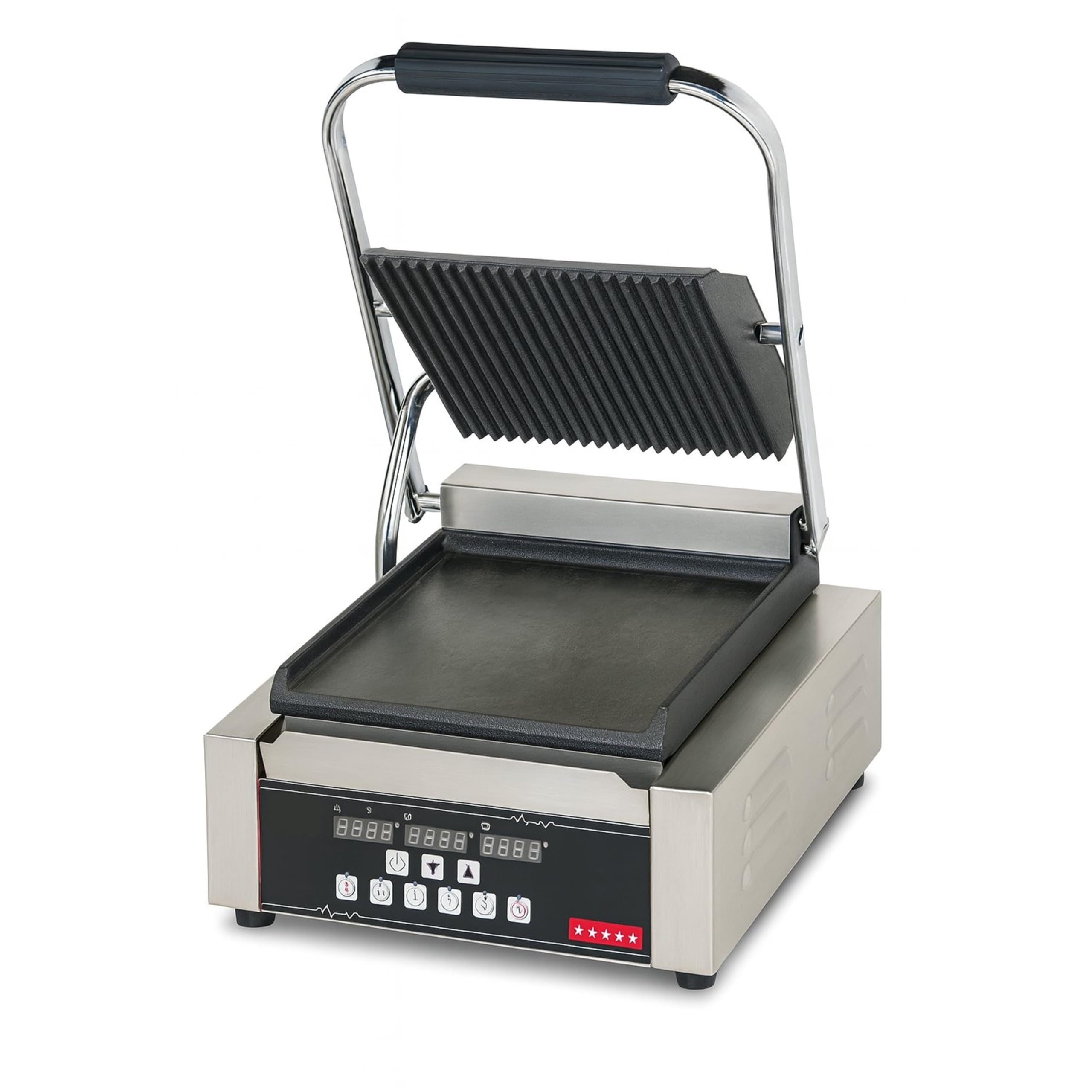 Ristoattrezzature - Piastra Panini Elettrica Singola - Rigata/Liscia - Griglia Professionale per Ristoranti e Bar - 41x37x21 cm - 2.2 kw