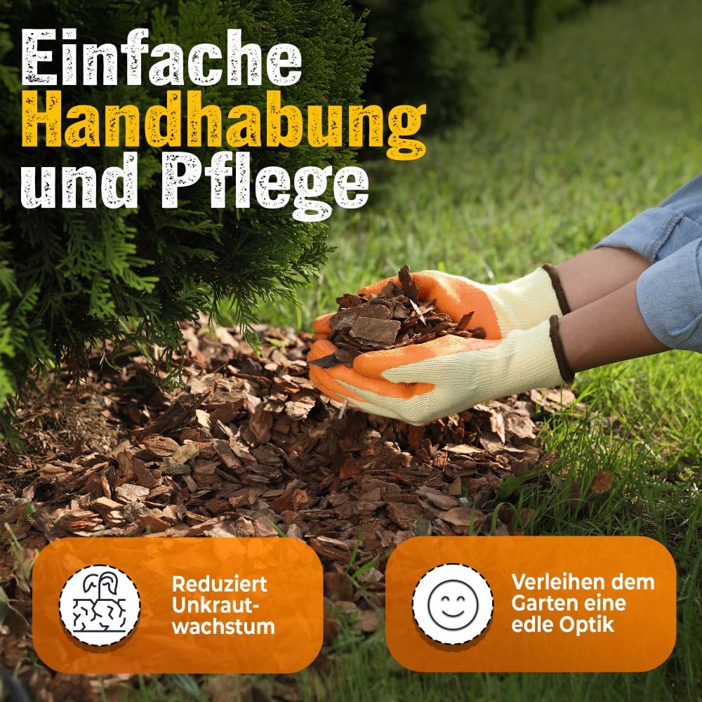 Pinienrinde grob 20–40 mm 140L (2x70L) Premium Pinienmulch aus Mittelmeerkiefer – Dekorativer Rindenmulch mit angenehmem Duft – Für besseren Luft- & Wasserhaushalt im Boden und Gartenbeet