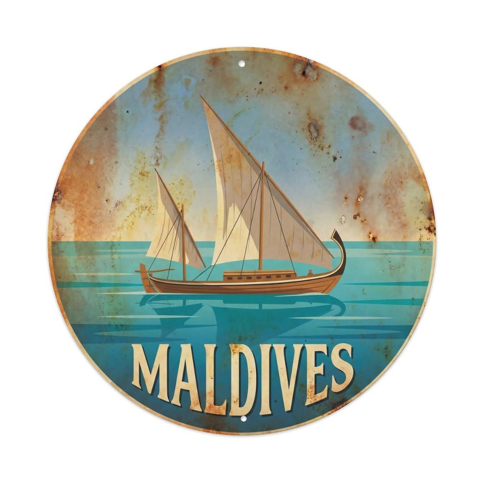 Odgynaw 8X8inch(20X20cm) Maldives Dhoni Boat Island Adventure Paddle Sport Metal Tin Sign