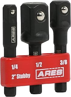 ARES 22031 – 3-Piece 2-Inch Stubby Impact Grade Socket Adapter Set - Turns Impact Drill Driver into High Speed Socket Driver - 1/4-Inch, 3/8-Inch, and 1/2-Inch Drive
