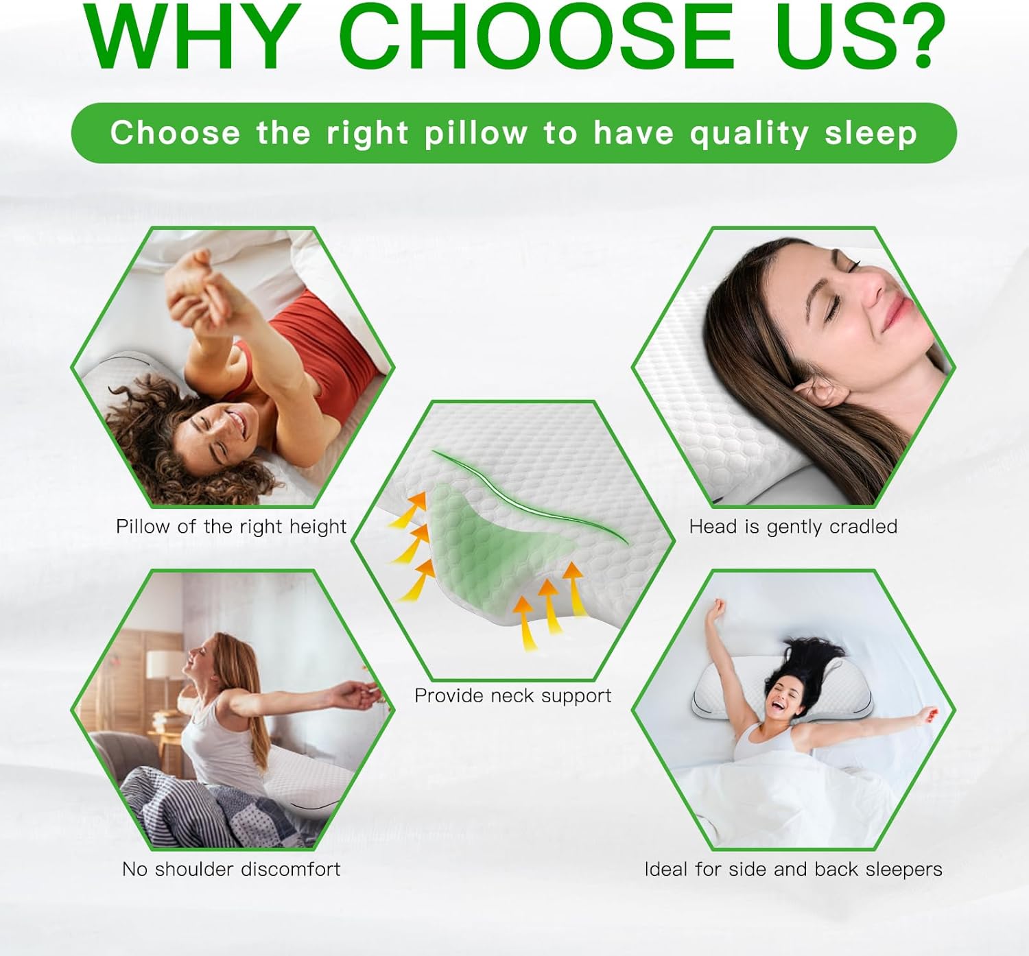 Memory Foam Contour Pillow for Neck Pain Relief, Ergonomic Cervical Neck Support Pillow for Back and Side Sleepers, Medium Firm Comfort for Deep Sleep with Breathable Washable Pillowcase - Image 6