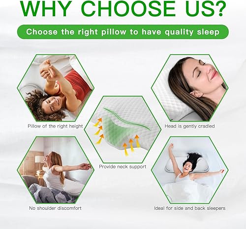 Miniatura 6 de Almohada de contorno de espuma viscoelástica para aliviar el dolor de cuello, almohada ergonómica de apoyo cervical para dormir de espalda y de