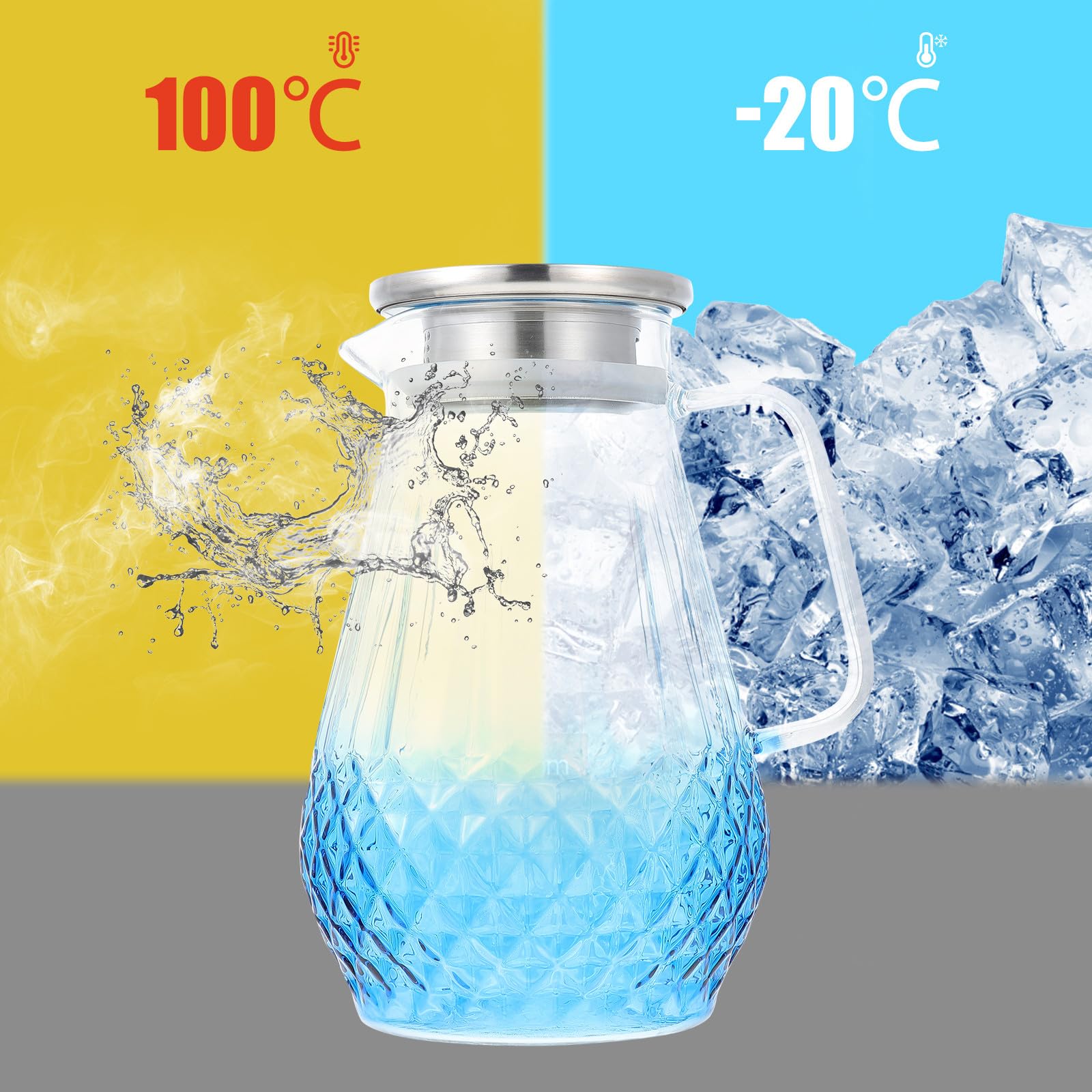 DOITOOL Jarra de Vidrio Resistente al Frío con Tapa Capacidad Grande para Agua Fría Jugos y Bebidas Caseras Vidrio Grueso y Duradero para Hogar y Oficina