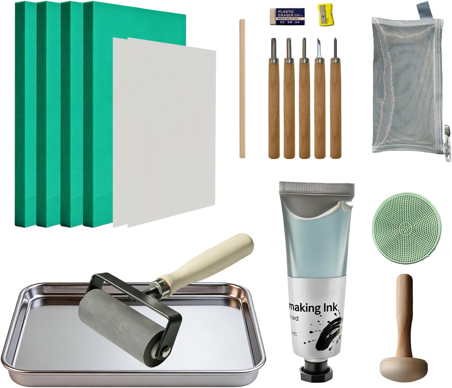 Linocut Kit for Printmaking,Stamp Making Kit, Linoleum Blocks Carving Tools,Includes Inks, Brayer,Linoleum Blocks,Carving Tools,Ink Plate,Ideal Gift for Artists, Crafters & Beginners