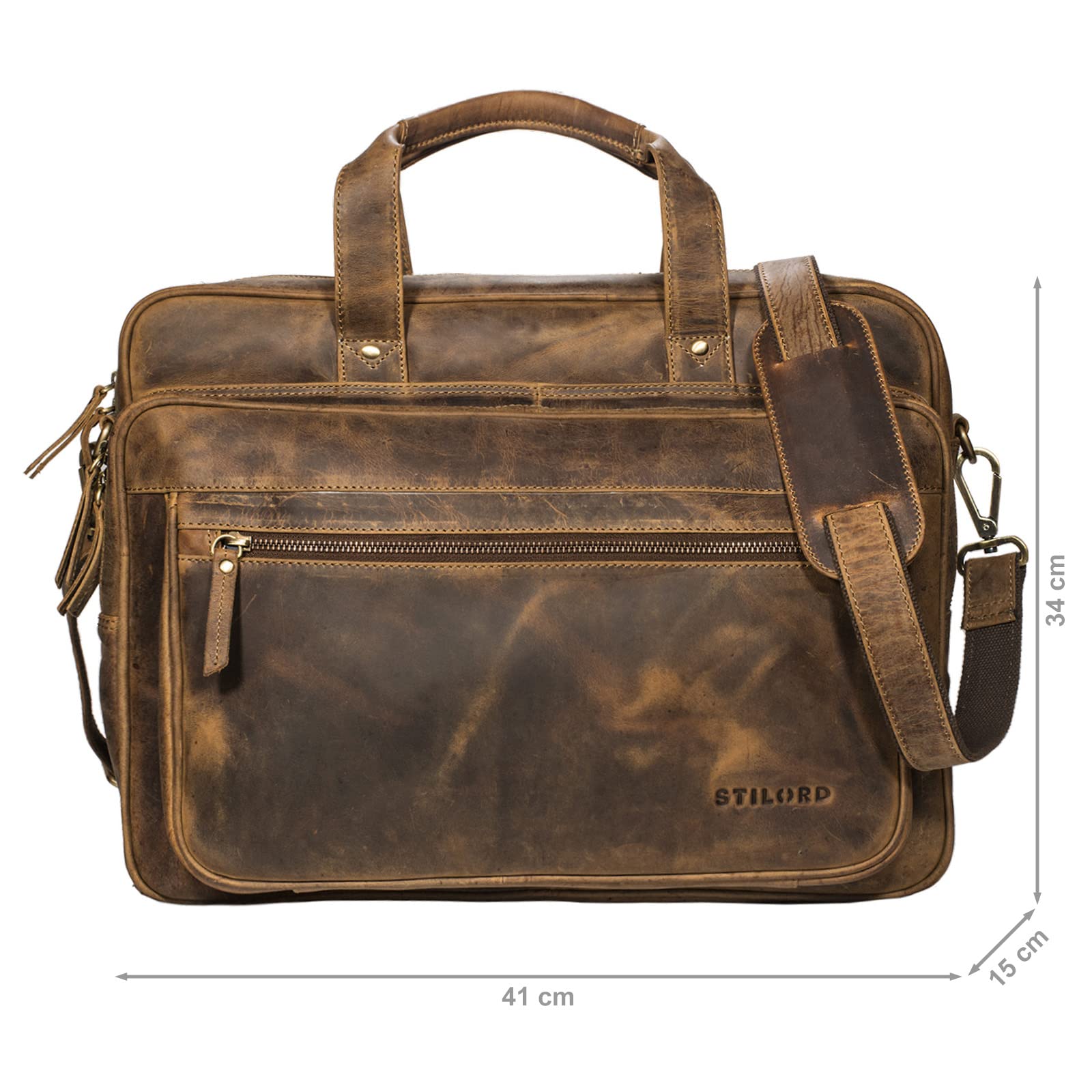 STILORD Walt Sac d'affaires en Cuir Cartable de Professeur Sac d'enseignant Porte-Documents Sacoche d'ordinateur Couleur:Marron Moyen