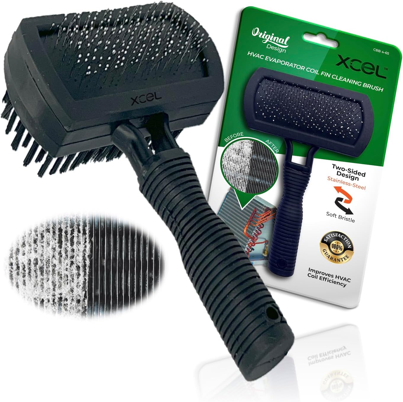 XCEL AC Coil Cleaning Brush & Fin Cleaner Comb โ Double-Sided Air Conditioner Coil Brush for Evaporator & Condenser, Stainless Steel Pins, Safe for AC Fins, Heavy Duty HVAC Coil Cleaner Tool
