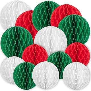 Paper Jazz 12pcs Christmas Honeycomb Balls Christmas Paper Ornament Hanging Decorations White & Red & Green Honeycomb Tissue for Xmas Party Decoration New Year Winter Decoration