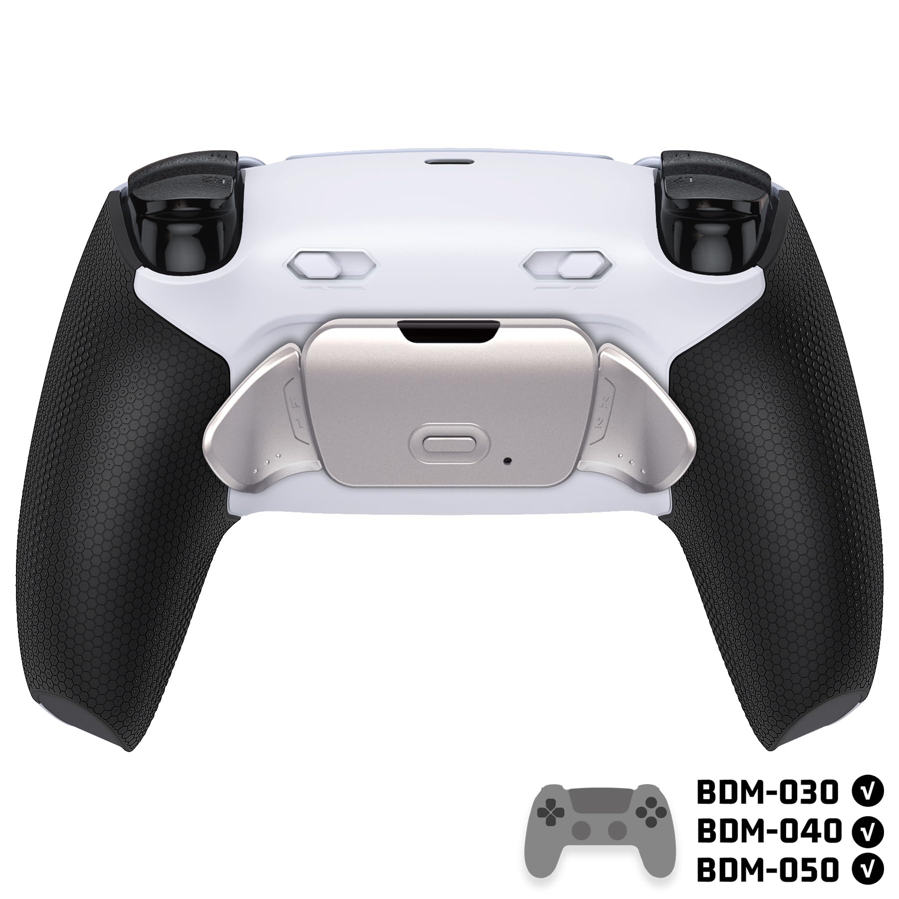 eXtremeRate RISE Plus MAX RMB Remap Kit con Clicky Kit para ps5 Modelo BDM-030/040/050 Tope Gatillos & Goma Grip Carcasa Trasera & Botones Metálicos Remapeables para ps5-SIN Mando(Blanco Negro)