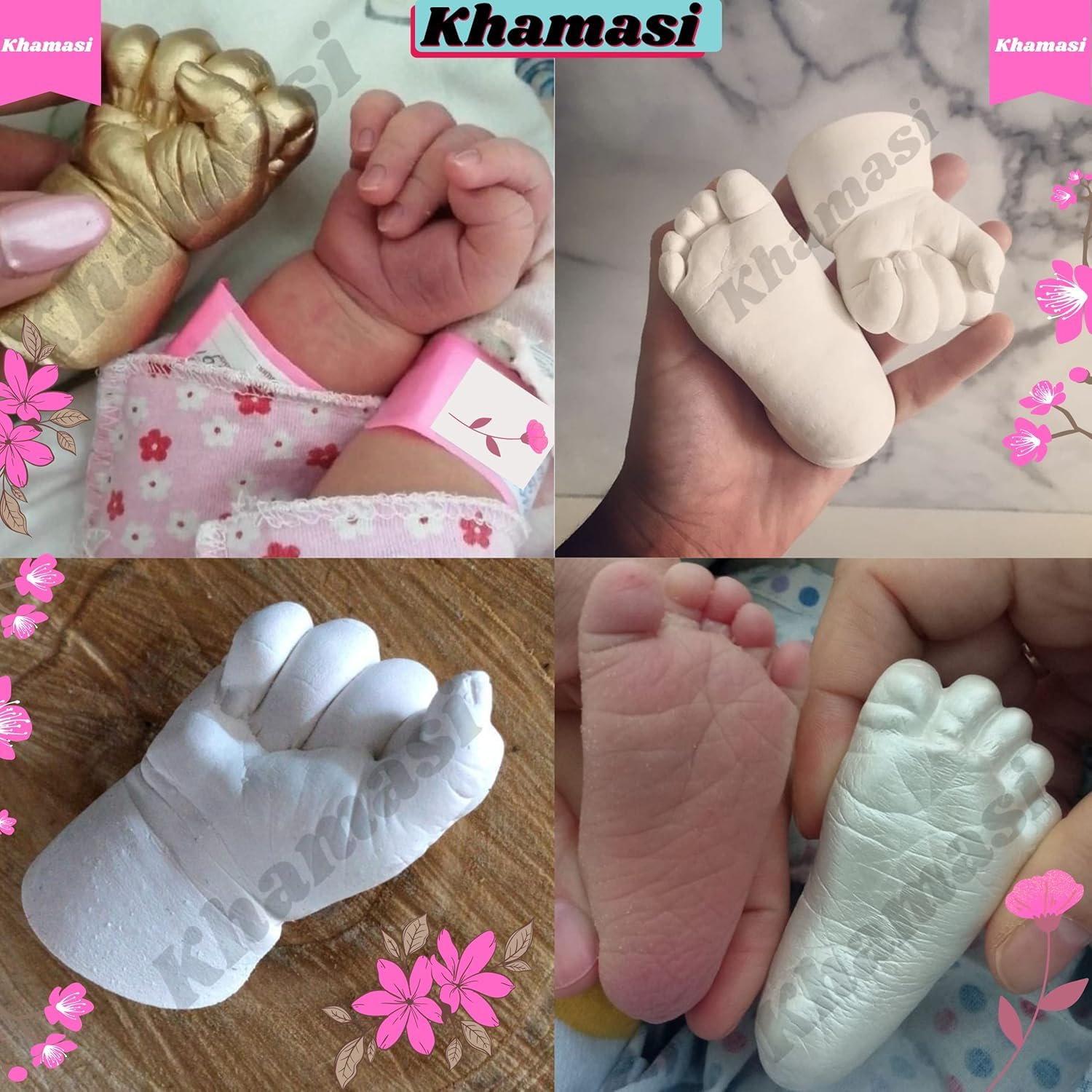 Khamasi 3D Baby Casting kit for Hand and Foot, Baby Hand Print and Footprint kit, Moulding Clay molding Powder Casting Powder Hand Craft Material, Supply 1