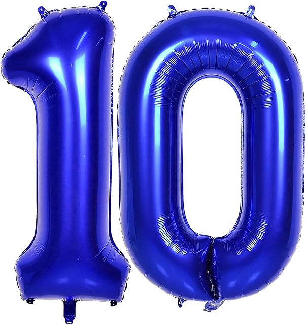 Navy Blue Number 10 Balloons, 40 Inch Navy Blue Helium Foil Number 10 Balloons, Large Number Age Balloon Self Inflating for Boys Girls 10th Birthday Wedding Anniversary Party Decorations(Digital 10)