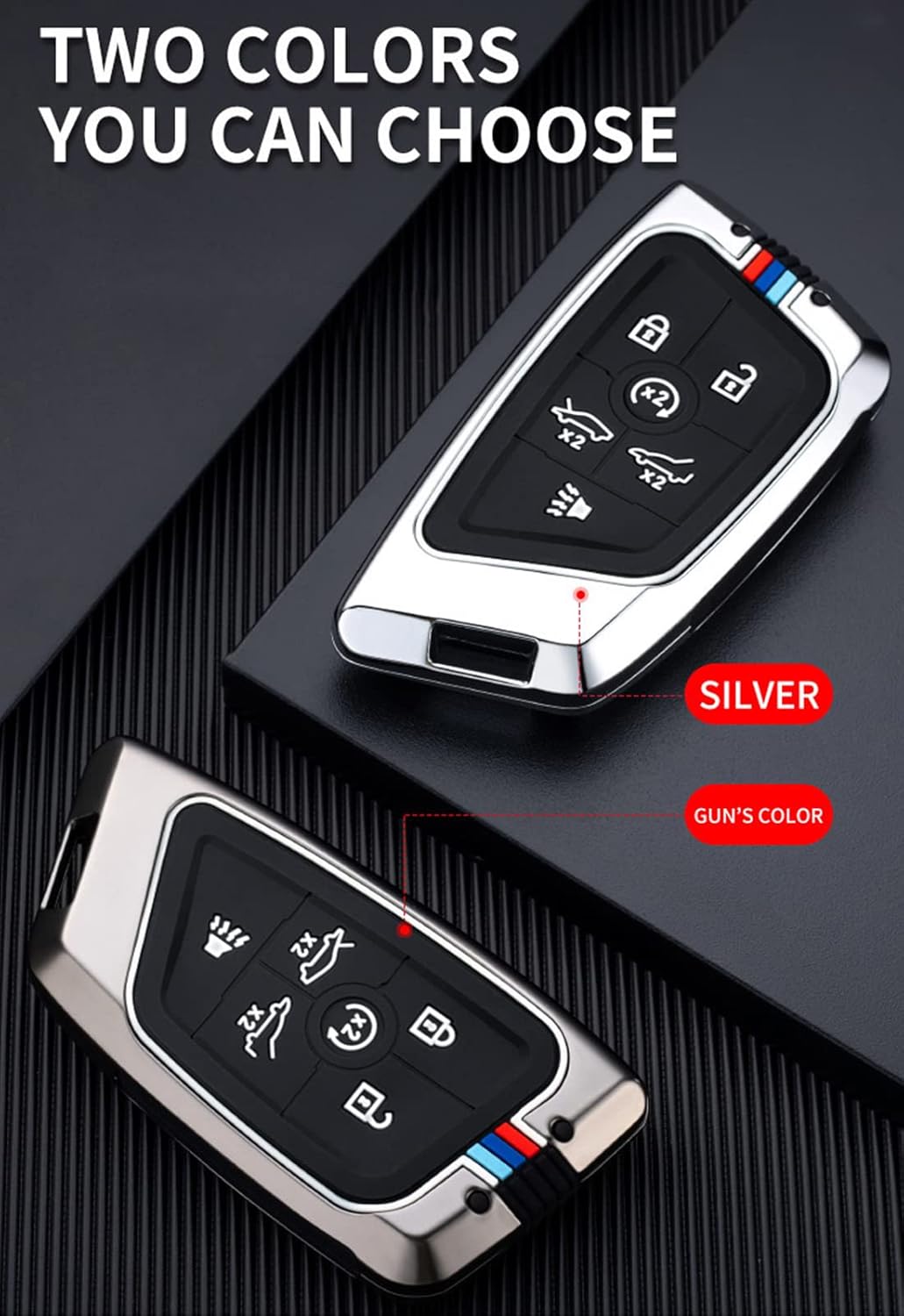 Zinc Alloy Metal Keyless Entry Key Fob Case Cover Protector Fit for 2020 2021 2022 Corvette C8, 6/7 Buttons