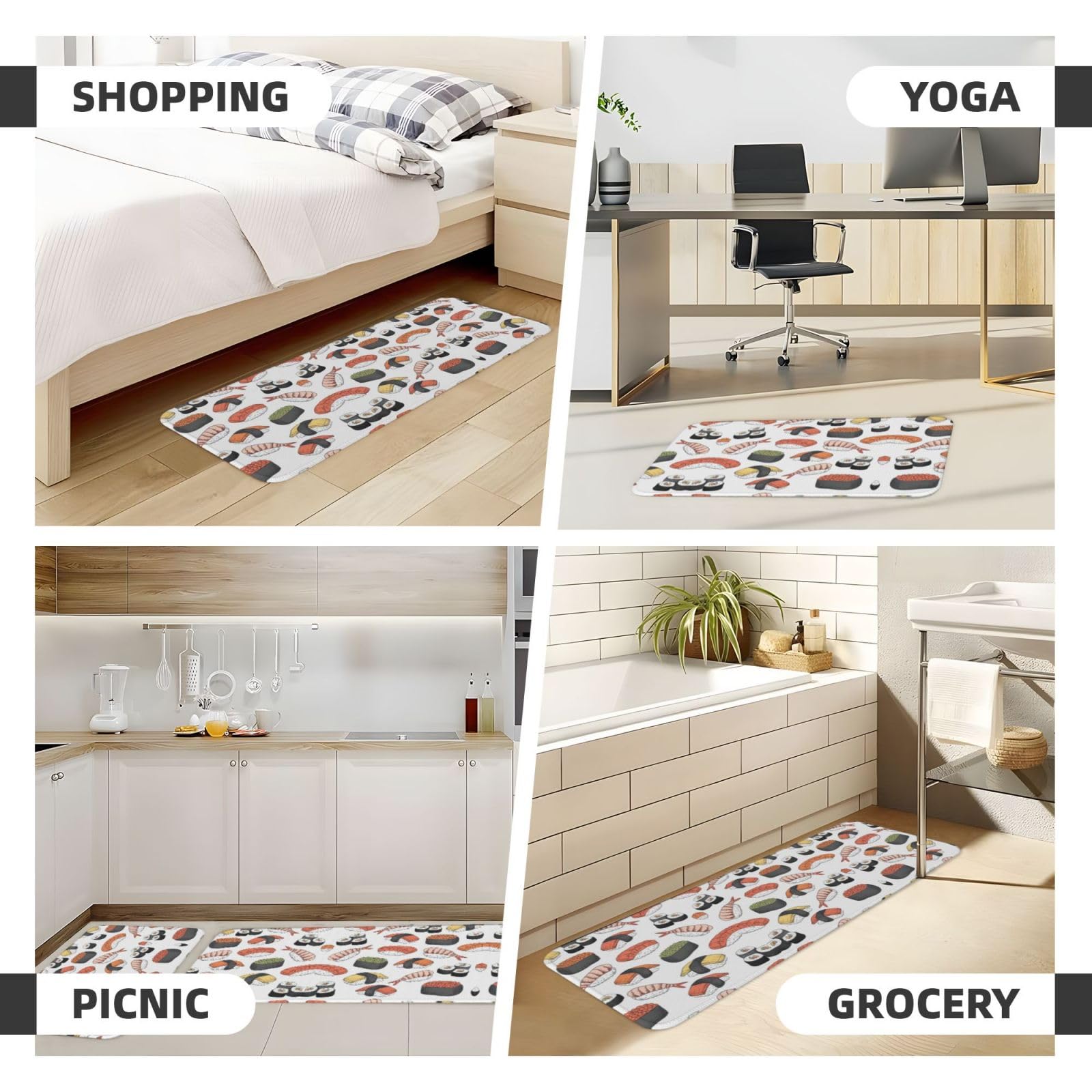 Amazon.com: YQxwJL Sushi Print Kitchen Rugs Mats Sets,2pcs