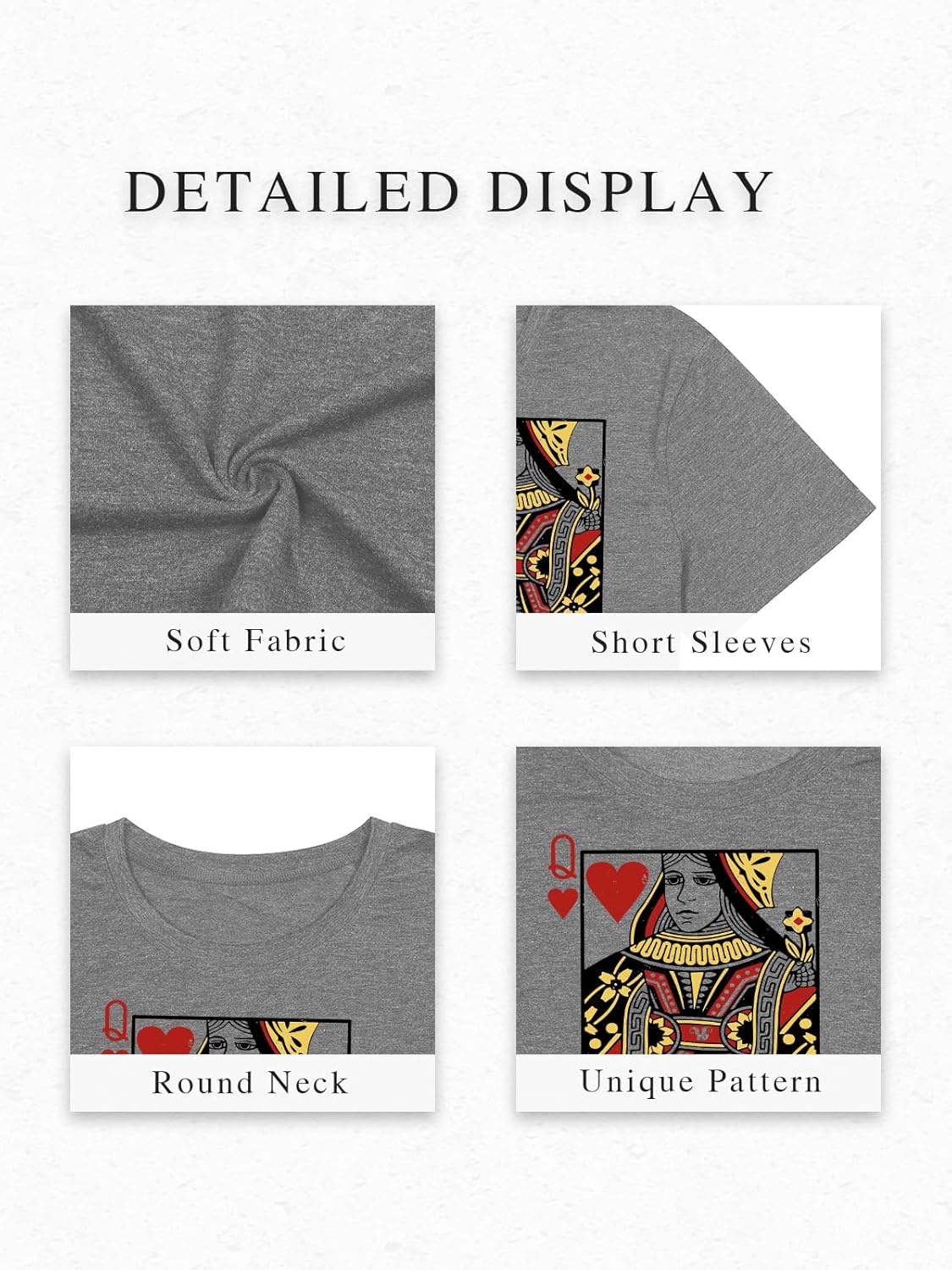 Queen of Hearts T-Shirt for Women Funny Vintage Womens Shirts Cute Lady Graphic Tee Tops Short Sleeve - Image 5