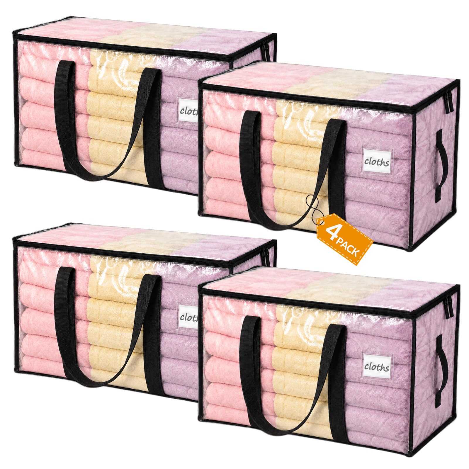 Velway Moving Bags and Storage Bags - 95L Heavy Duty Moving Boxes with Reinforced Handles & Zippers, Waterproof Storage Bags for House Moving, Bedding, Clothes, College Dorm Essentials, Clear, 4 Pack