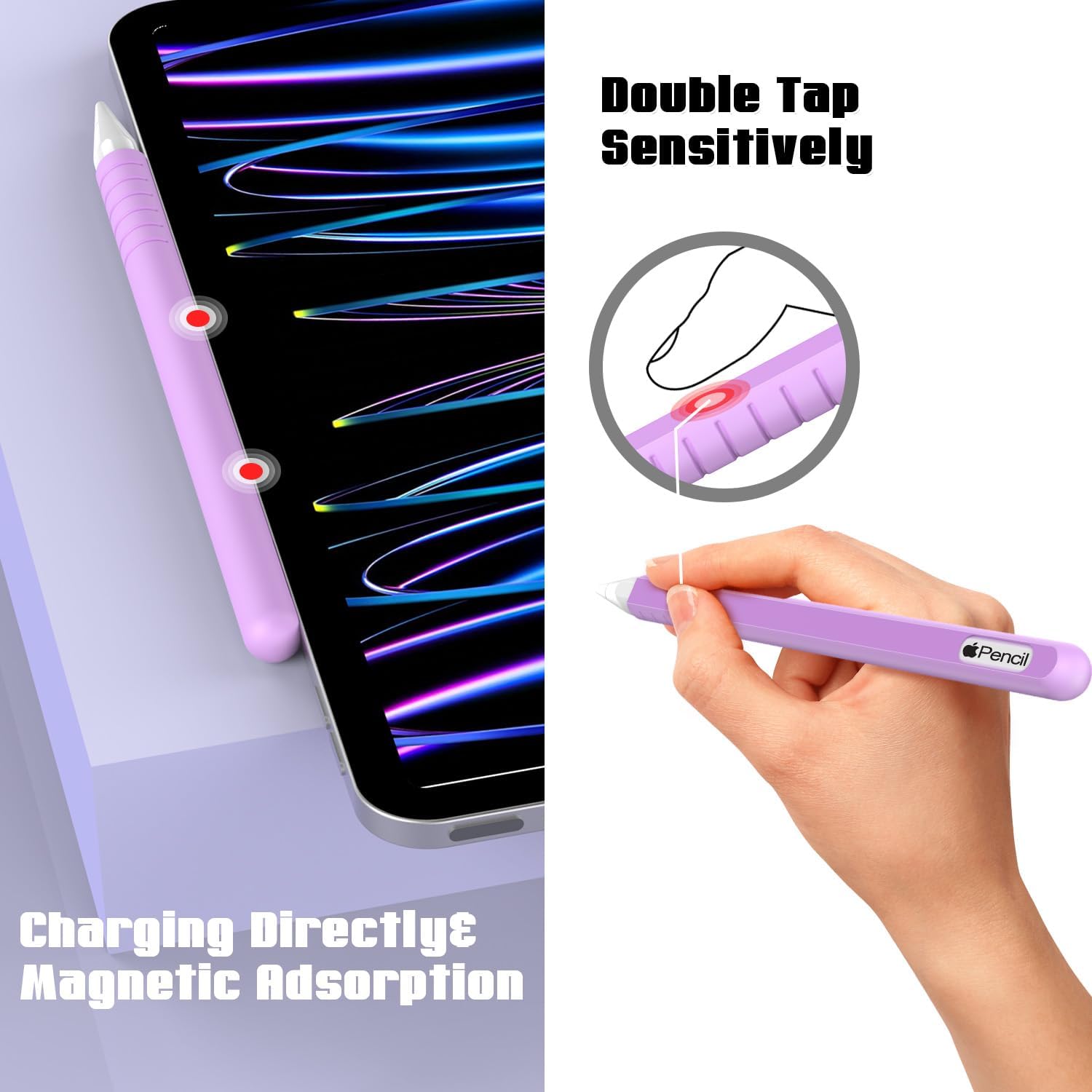 Laviitp Paquete de 3 fundas compatibles con Apple Pencil de 2 generación funda de silicona para iPencil 2 Gen con cubierta de 6 puntas, accesorios