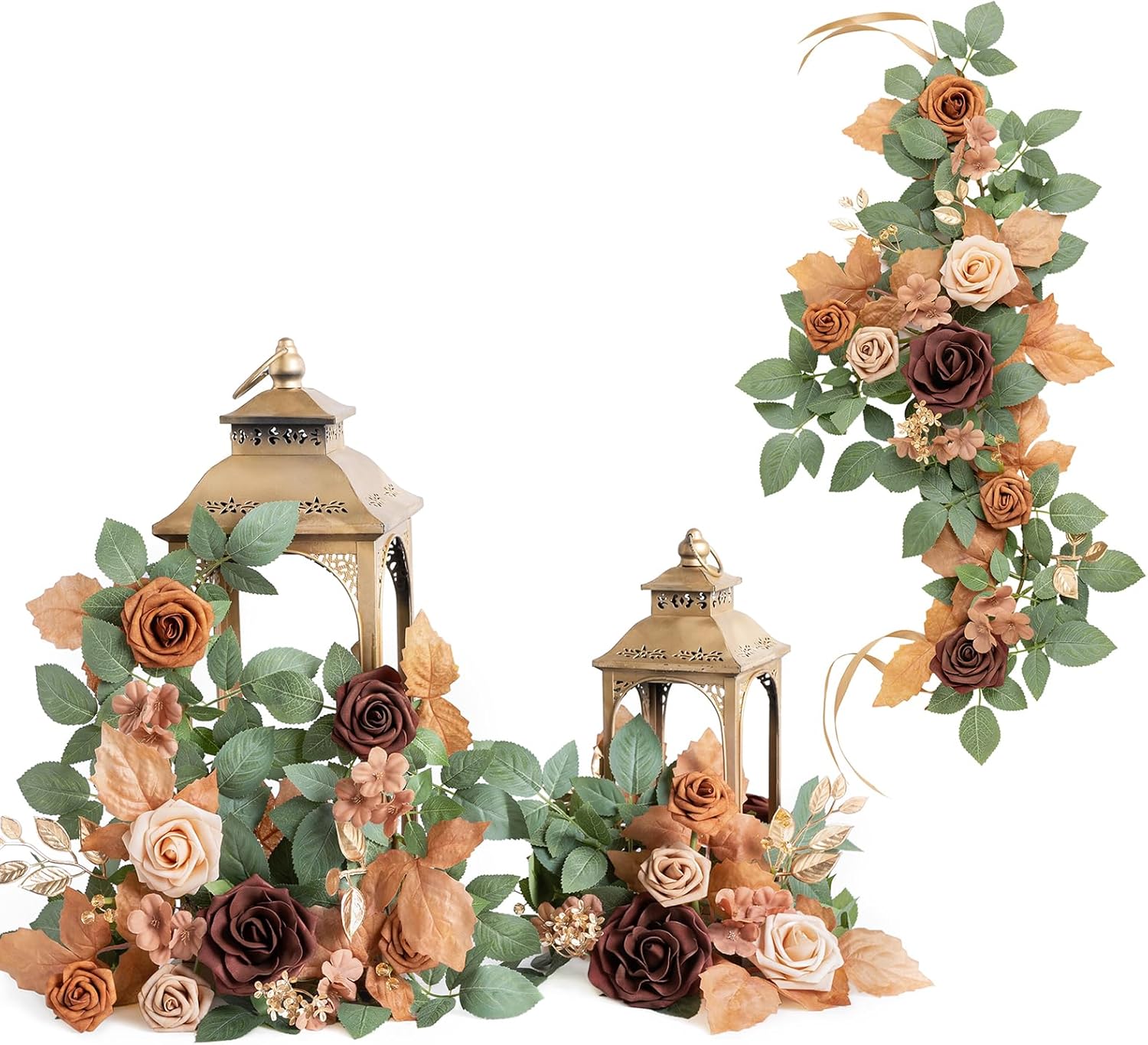 Ling's moment 6Pack 2ft Artificial Flowers Garland Walnut Brown Lantern Flower Centerpieces Sepia Wedding Aisle Decor Chair Flowers Arch Floral for Signs DIY Table Wall Window Cake Decoration