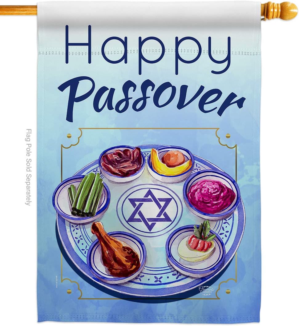 Happy Passover House Flag Religious Wine Celebration Festival Holiday Jewish Hanukkah David Small Decorative Gift Yard Banner Double-Sided Made In USA 28 X 40