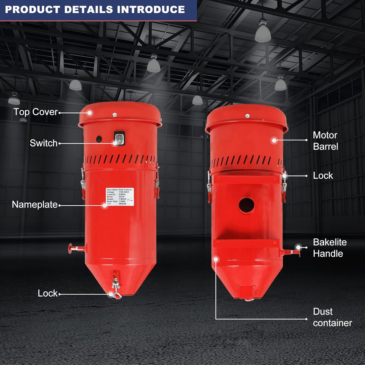 1.6 HP High - Performance Dust Collector with 1.8 Gallon Capacity - Universal Fit for Sandblasting Cabinets & Media Blasters, Dust Collection Reclaimer System