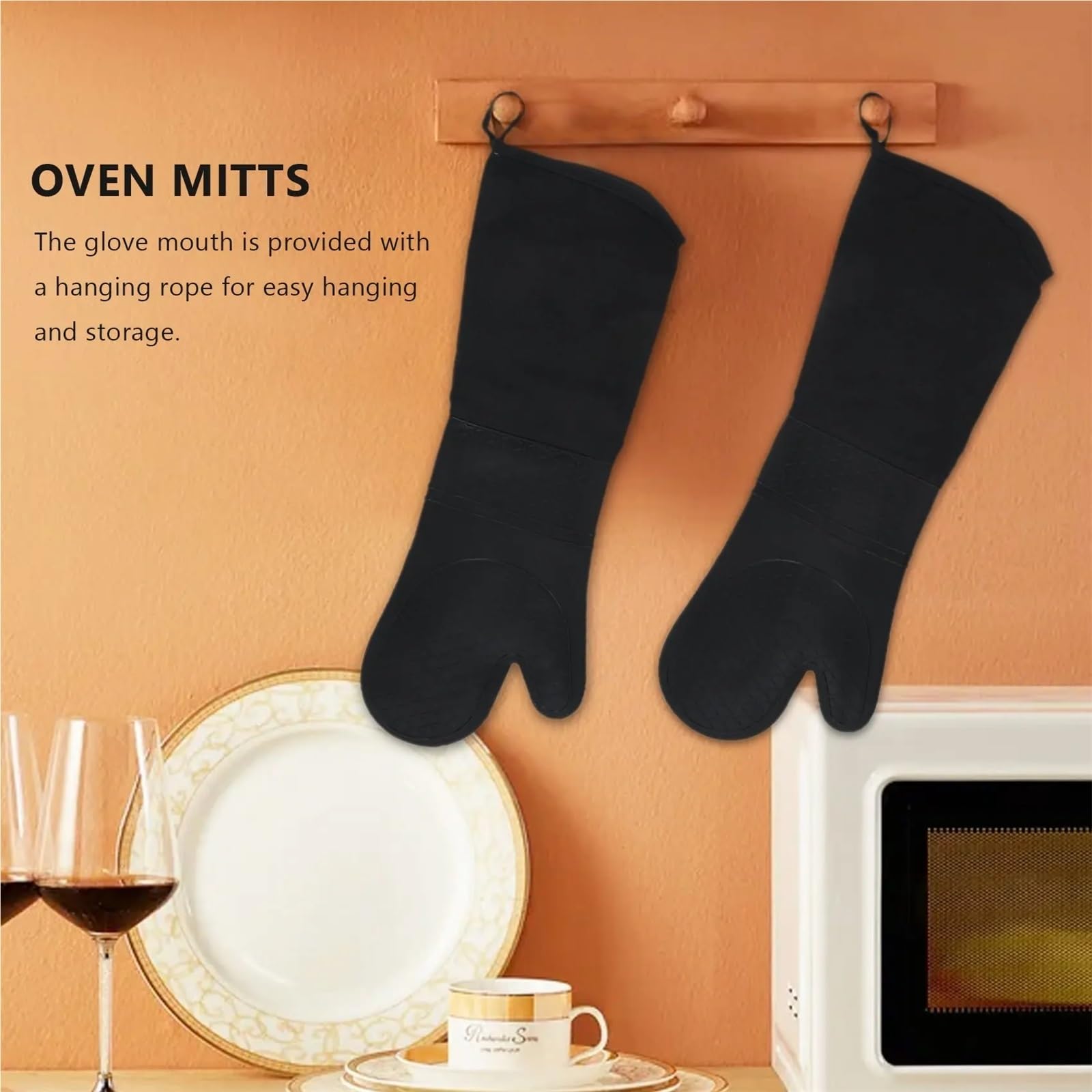Mitaines De Four Gants de Four Professionnels en Silicone, Gants de Cuisson, Longueur coude, Gants résistants à la Chaleur pour Le Four