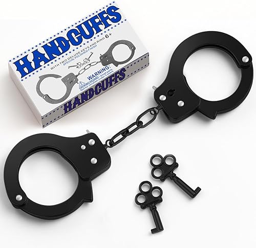 AUYYOSK Esposas de Metal de Juguete con Llave, Accesorio de Suministros de Fiesta de Seguridad para Juego de Simulación, Esposas para Niños (Negro)