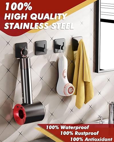 Miniatura 4 de Auxmir Ganchos adhesivos resistentes de 30 libras (máx.), paquete de 5 ganchos autoadhesivos de acero inoxidable para toallas, abrigos, batas,