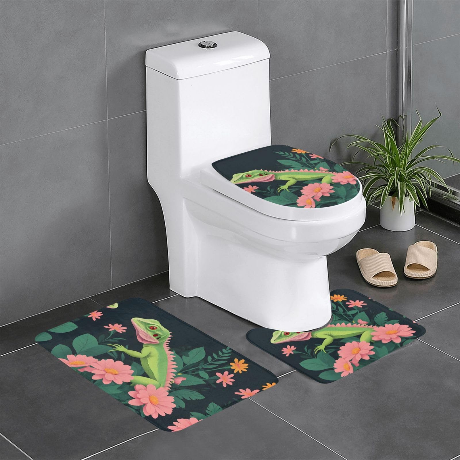 Tapis de salle de bain lavabo et toilettes décor nature exotique