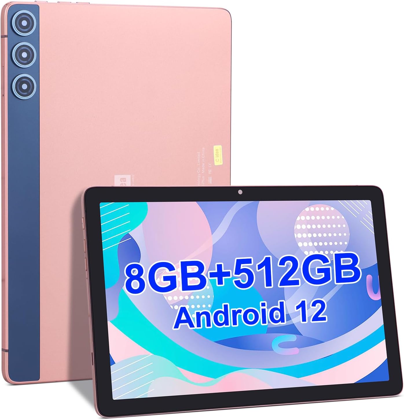 C idea 10.1 inch Android Tablet PC, Android 12 Tablet 5G Tablet Dual SIM Octa-Core 8GB RAM 512GB ROM, 2K Screen, 10000mAh Battery with Bluetooth, Keyboard & Stylus CM8500 Plus(Rose Gold)