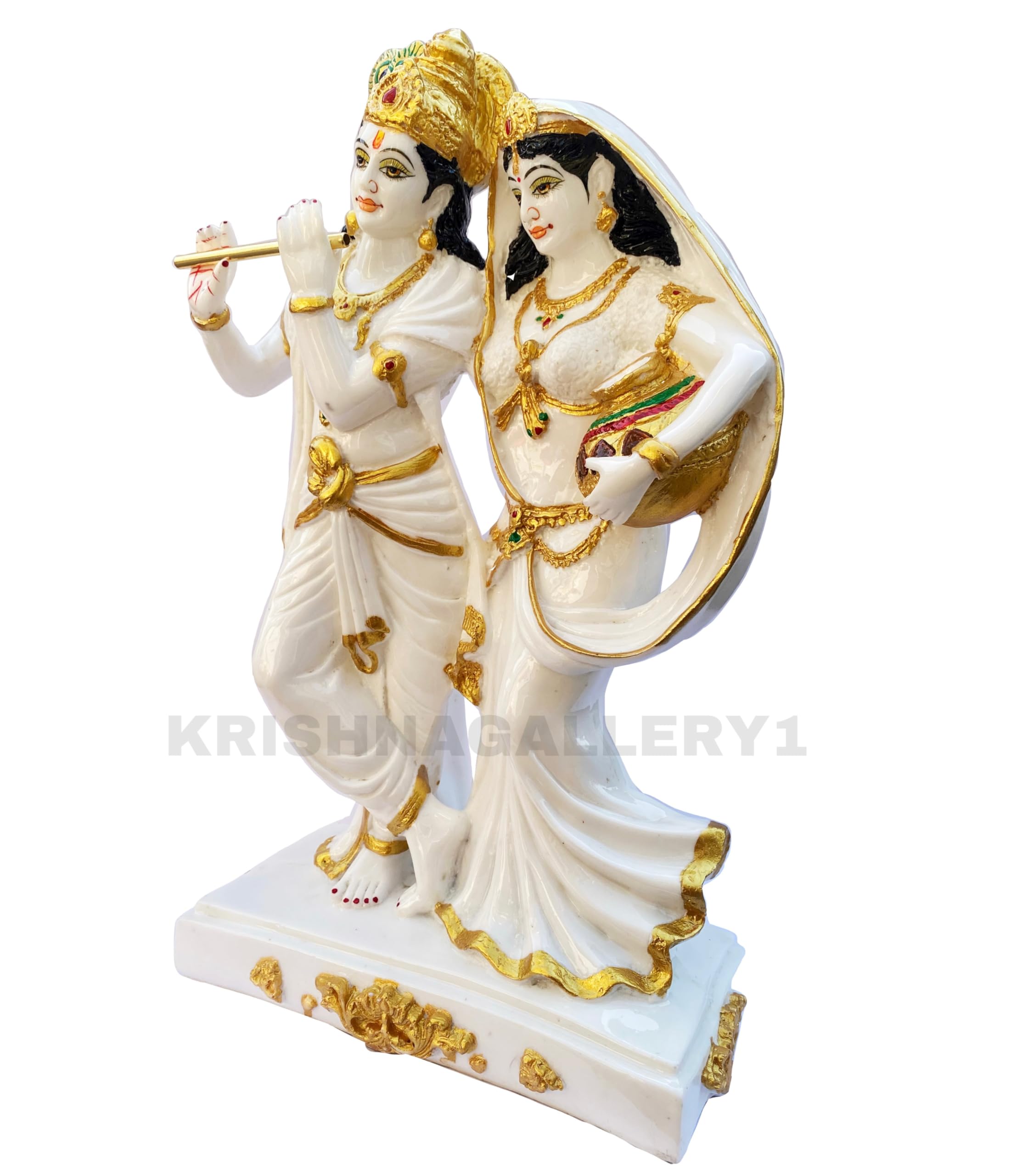 KRISHNAGALLERY1 Antique White Radha Krishan Murti Krishna Statue for Home Decoration Pooja Room Gift Showpiece Idol 16 Inch Big Large Size, Marble 2