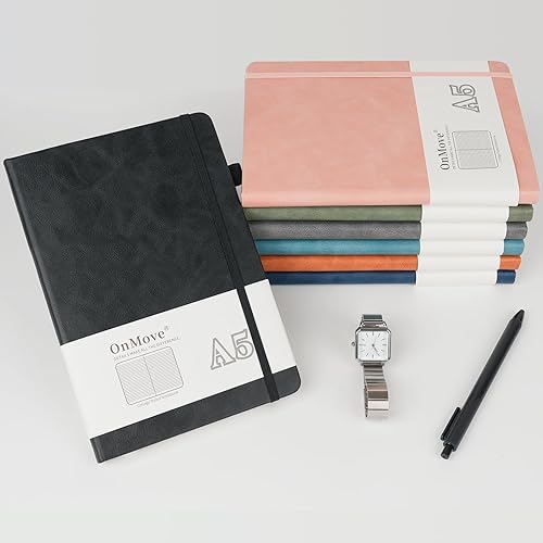 Miniatura 6 de Cuadernos diarios para mujeres y hombres, paquete de 5 unidades, tapa dura de cuero a granel con soporte para bolígrafo, 160 páginas, papel grueso