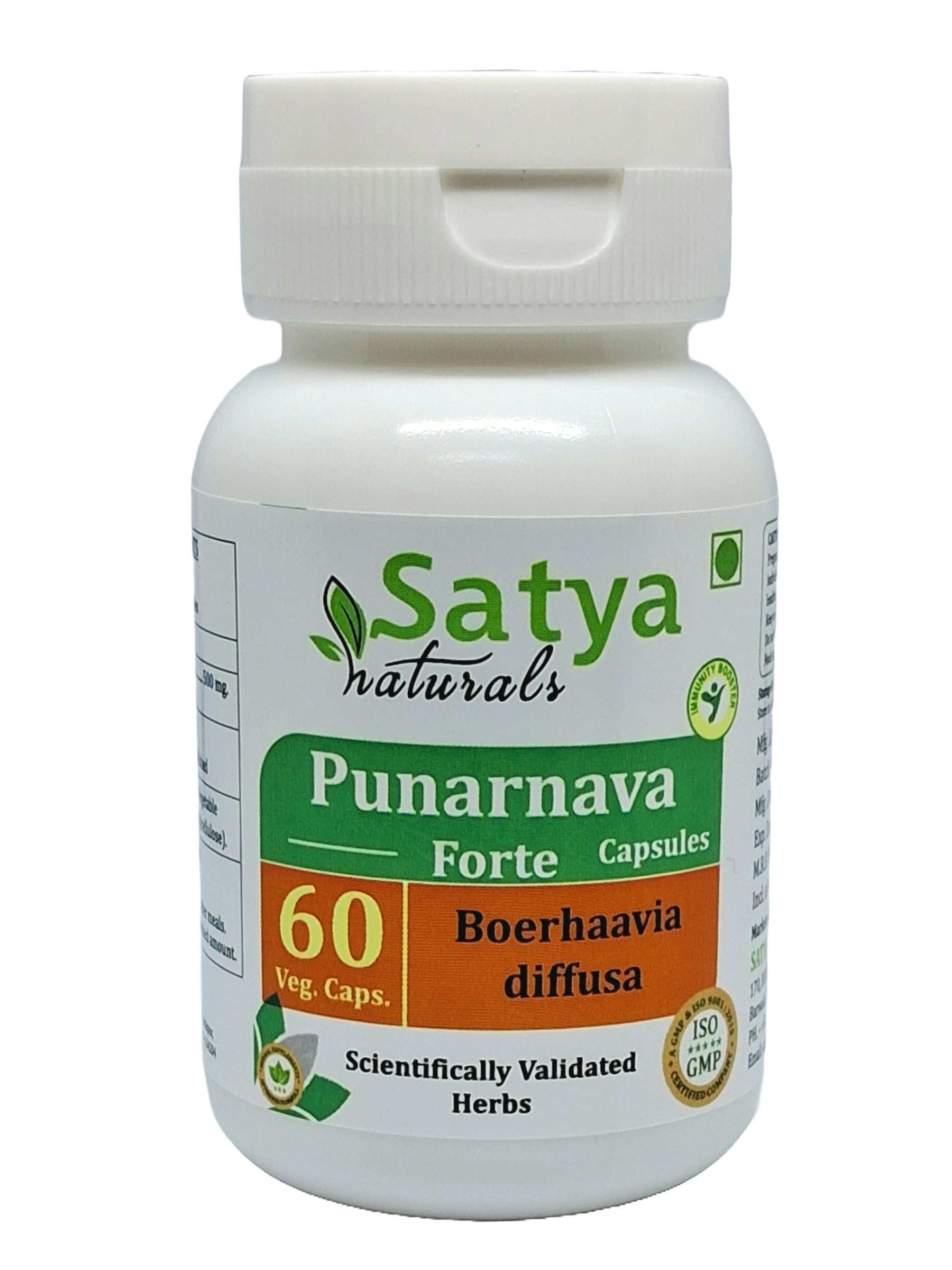Boerhaavia Diffusa (Punarnava) Extract Capsules | Highest Potency, 100% Herbal Product | Pack of 60 X 500 mg. Veg. Capsules (Pack of 1 Bottle)