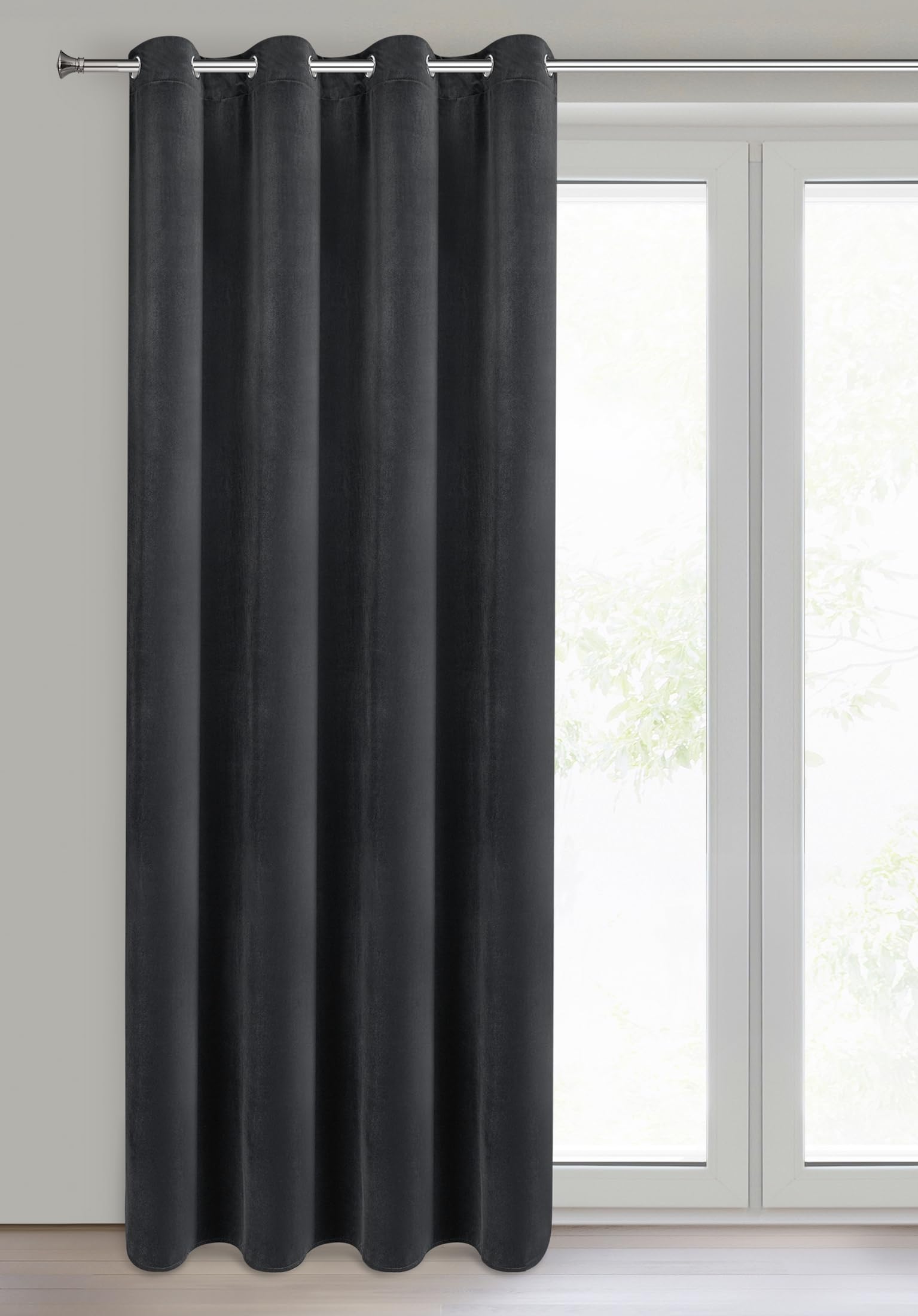Eurofirany Nita Rideau Occultant en Velours, 100% Opaque et Isolant Thermique, Rideau à Œillets pour Chambre et Salon, 140x250 cm – Noir