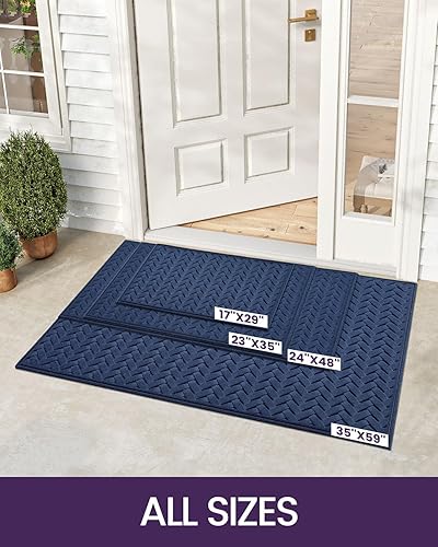 Miniatura 2 de DEXI Tapete para puerta delantera, para entrada al aire libre, resistente, impermeable, de perfil bajo, 23 x 35 pulgadas, color azul marino