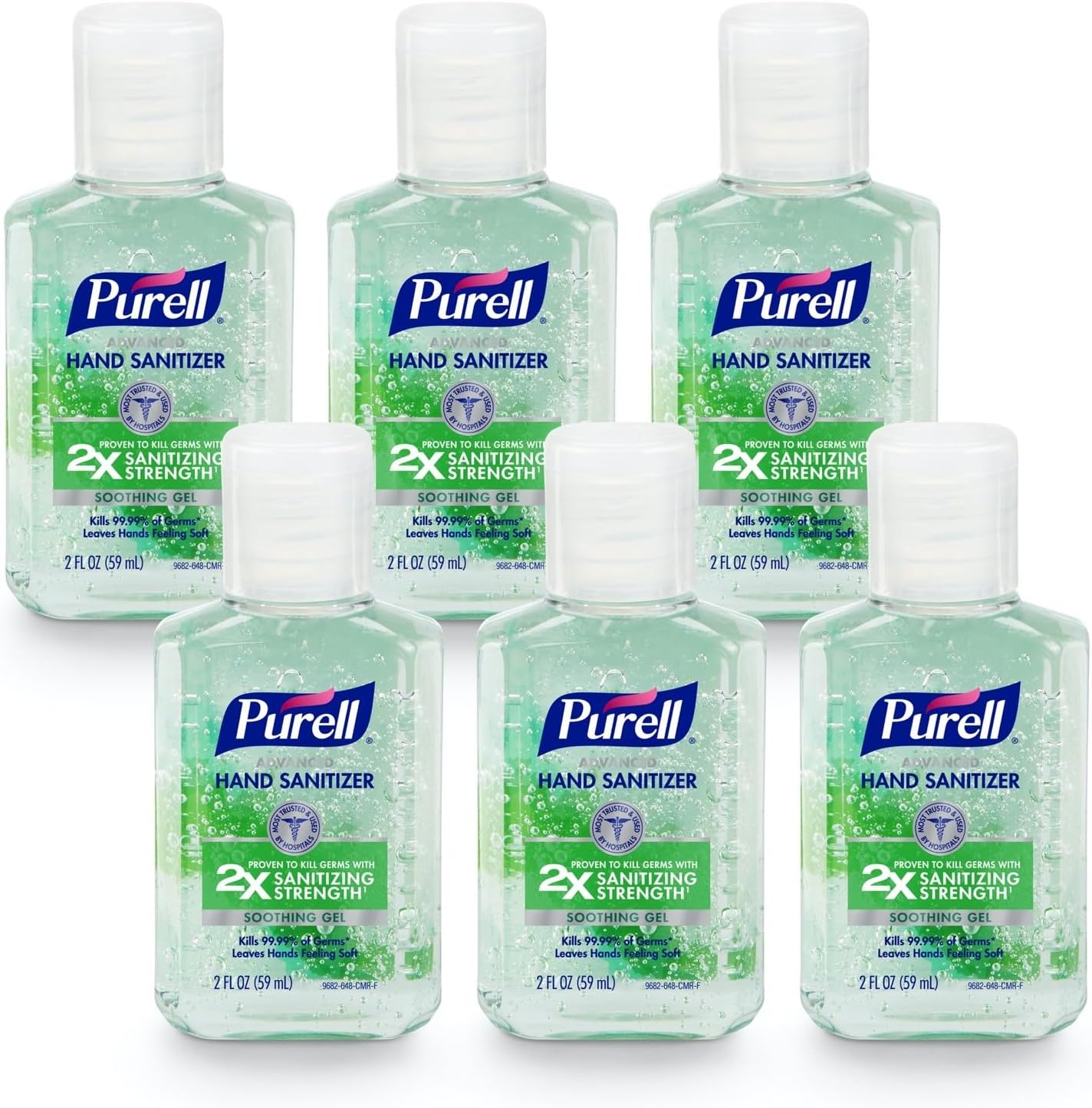 PURELL Advanced Hand Sanitizer Soothing Gel, Fresh Scent, 2 fl oz Travel Size Flip-Cap Bottle (Pack of 6), 3156-04-EC