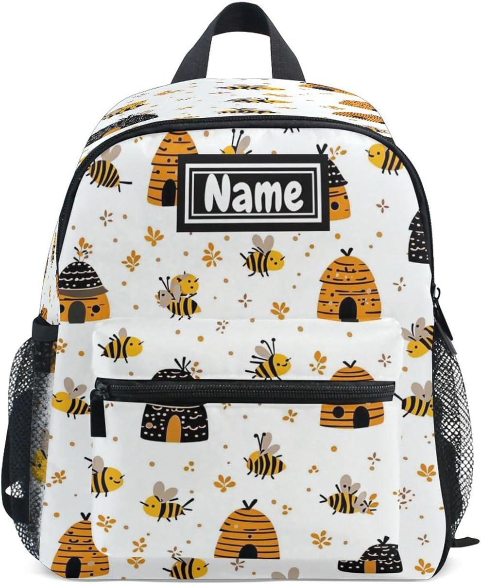 Mochila personalizada con el nombre del niño, linda mochila para niños con abejas de dibujos animados para niños y niñas, mochila preescolar personalizada, bolsa de viaje para jardín de infantes