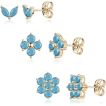 3 Pairs Turquoise Flower Cartilage Stud Earrings, 14K Gold Dainty | Hypoallergenic and non-tarnishing with lightweight comfort, offering lasting shine for solo wear or layered styling