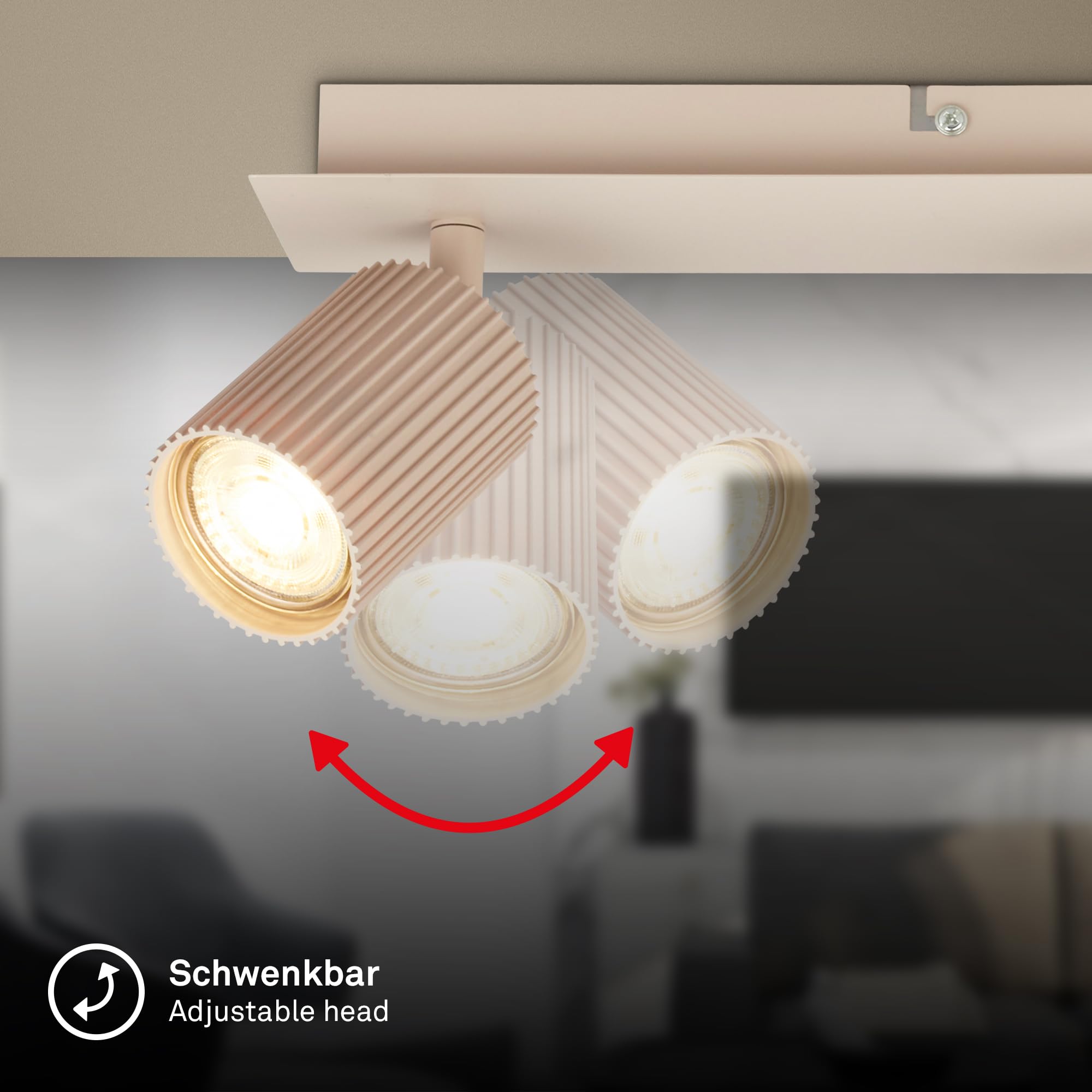 BRILONER - Deckenlampe schwenkbar, GU10 Fassung, max. 9W, Deckenstrahler, Deckenleuchte, Lampe, Wohnzimmerlampe, Schlafzimmerlampe, Küchenlampe, Deckenbeleuchtung, 45 cm, Beige