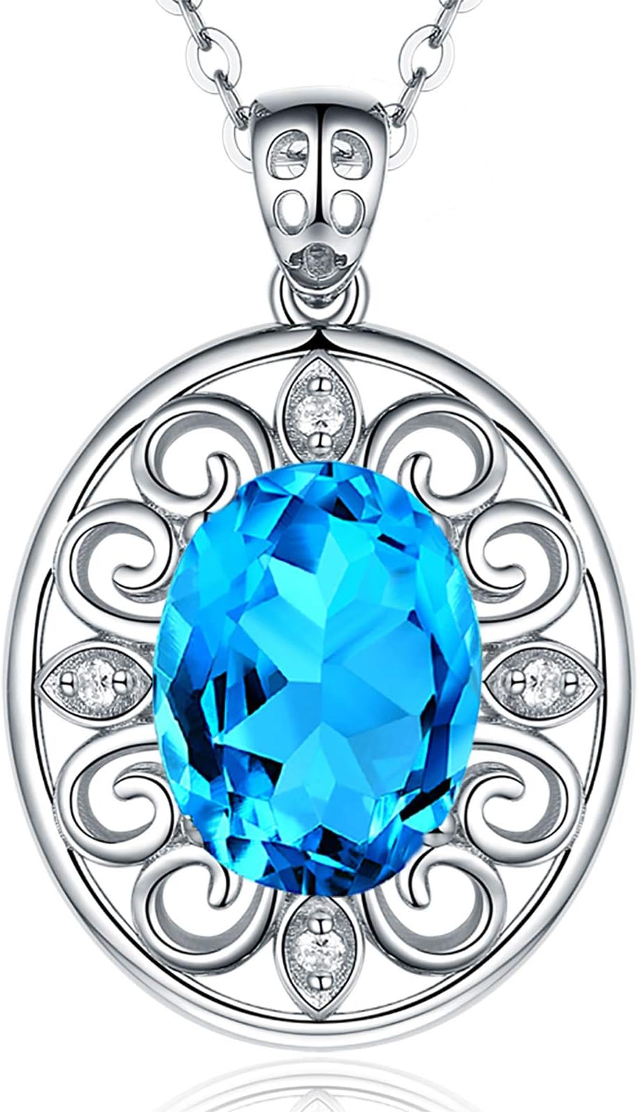 Fine Jewelry Gifts for Women Sterling Silver Natural Gemstone Swiss Blue Topaz Pendant Necklace