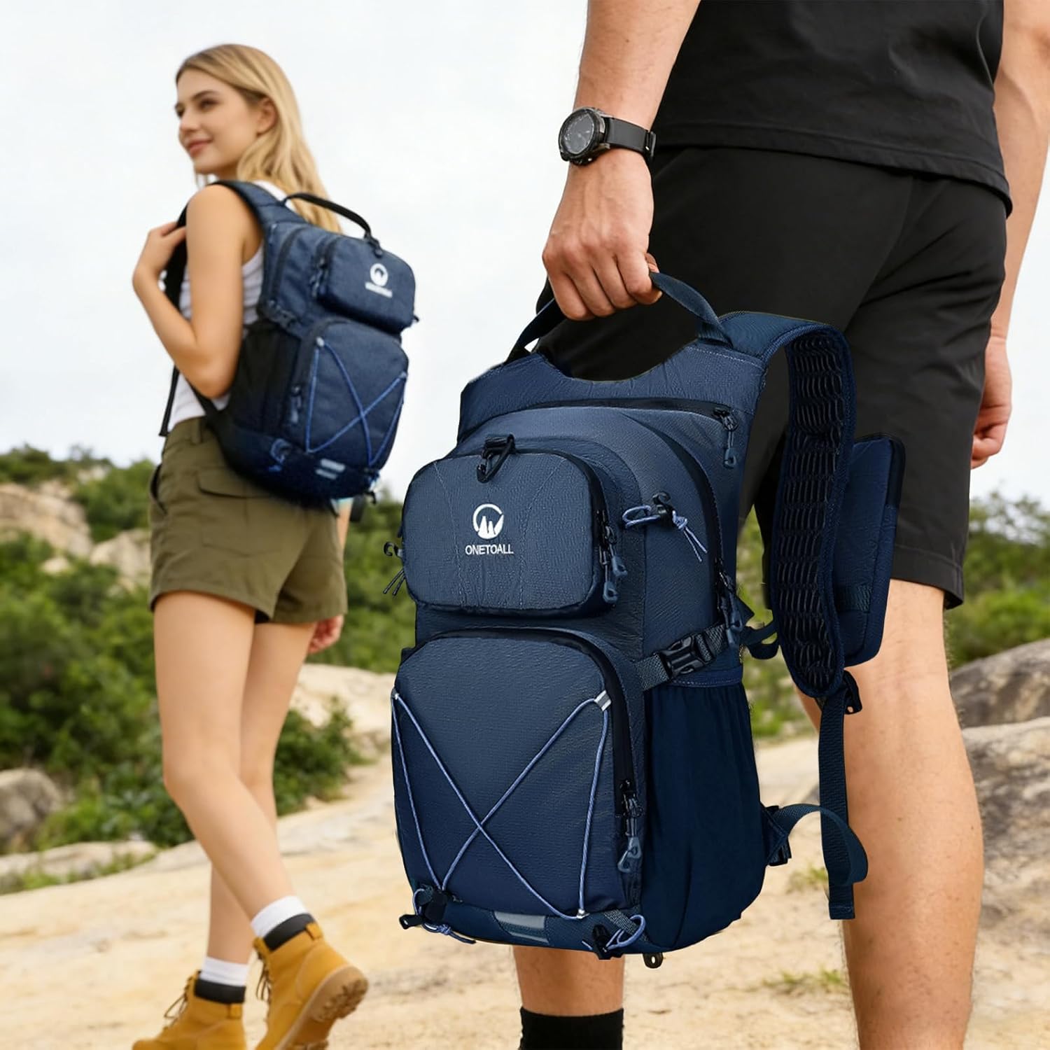 Hydration Backpack 22L, Hiking Backpack with 2L Leakproof Bladder, Sewn-in Rain Cover, Insulated Compartment for Men & Women Running, Cycling, Camping