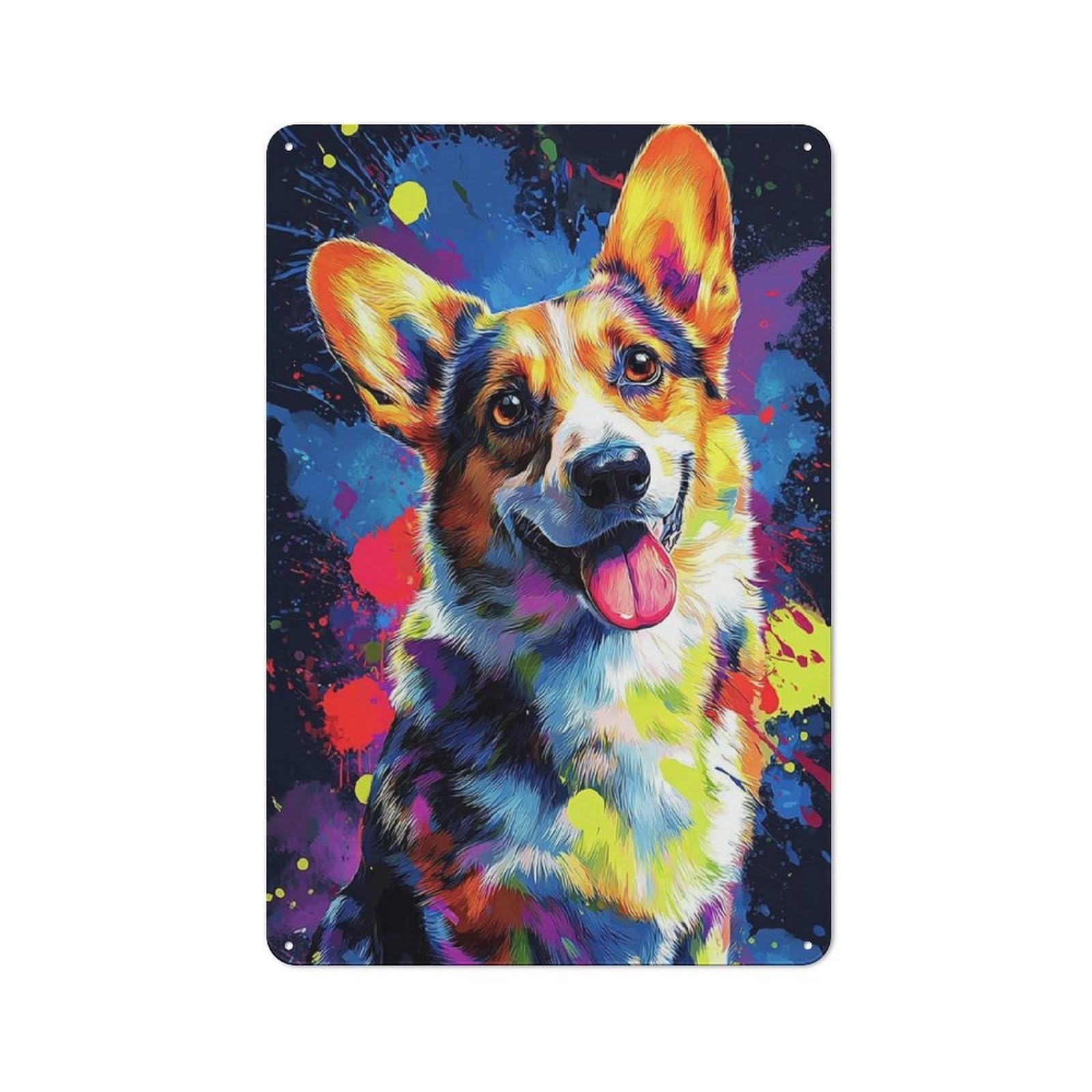 Junmoney Colorful Corgi Canvas Art Print -2 Industrial-Style Tin Sign 30X20cm For Garage Or Workshop, For Garage, Workshop And Man Cave Decoration