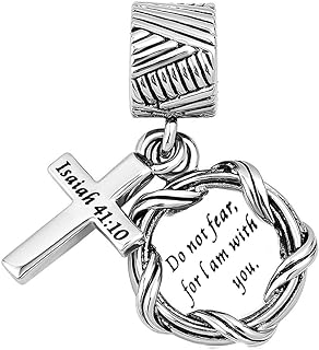 Cross Charm for Bracelets Bible Verse Women Girls Silver Jesus God Isaiah Matthew Christmas Necklace Pendant Gift for Daughter Mom Grandma Family Son Dad Keychain Birthday