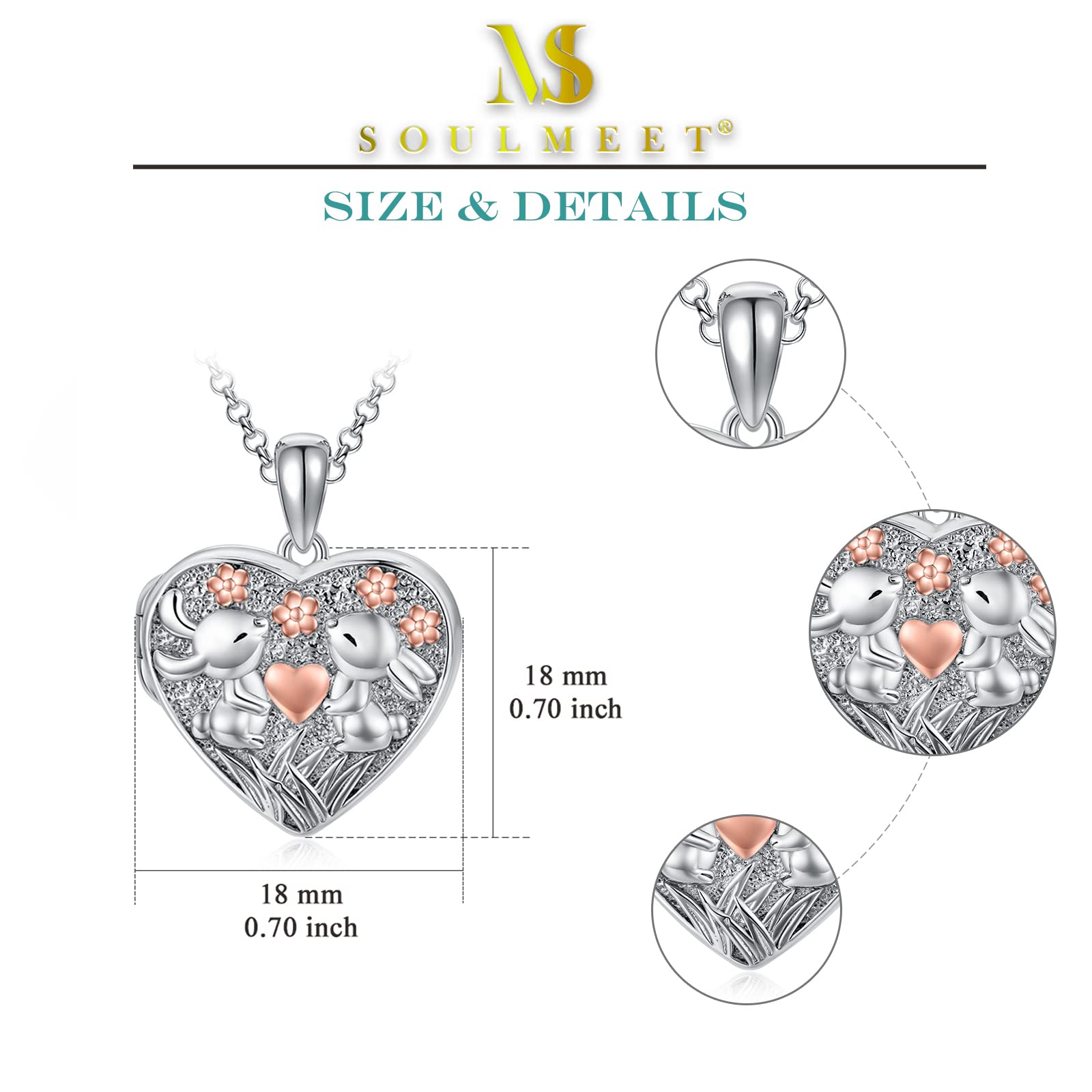 SOULMEET Naszyjnik medalion ze srebra próby 925, który pomieści zdjęcia prezent dla kobiet dziewcząt, Metal,