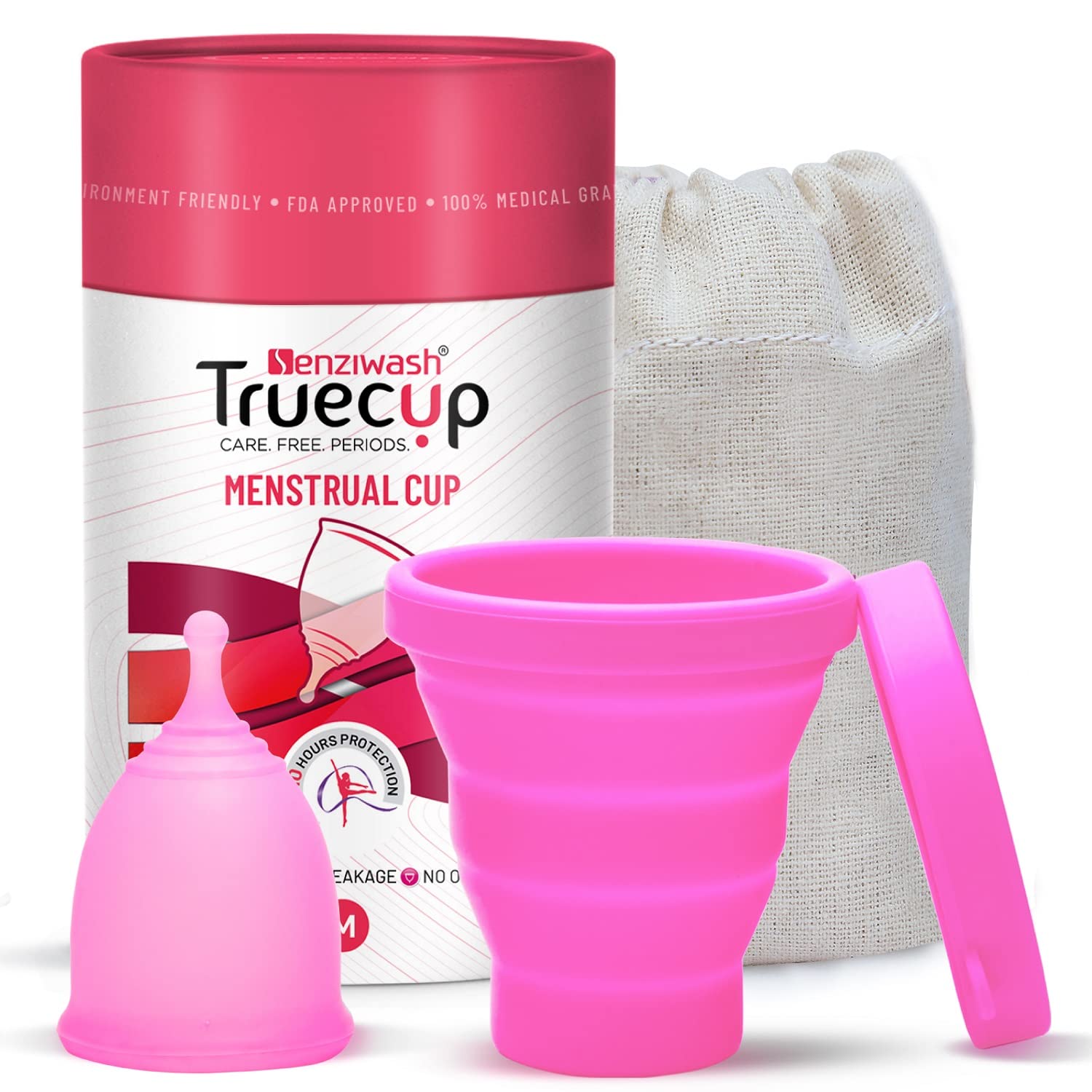 Truecup Reusable Medium Menstrual Cup & Menstrual Cup Sterilizer | Micro-wave safe | Kills 99% germs in 3 Minutes (Pack Of 1) Care Kit | Period Care Combo pack for Women