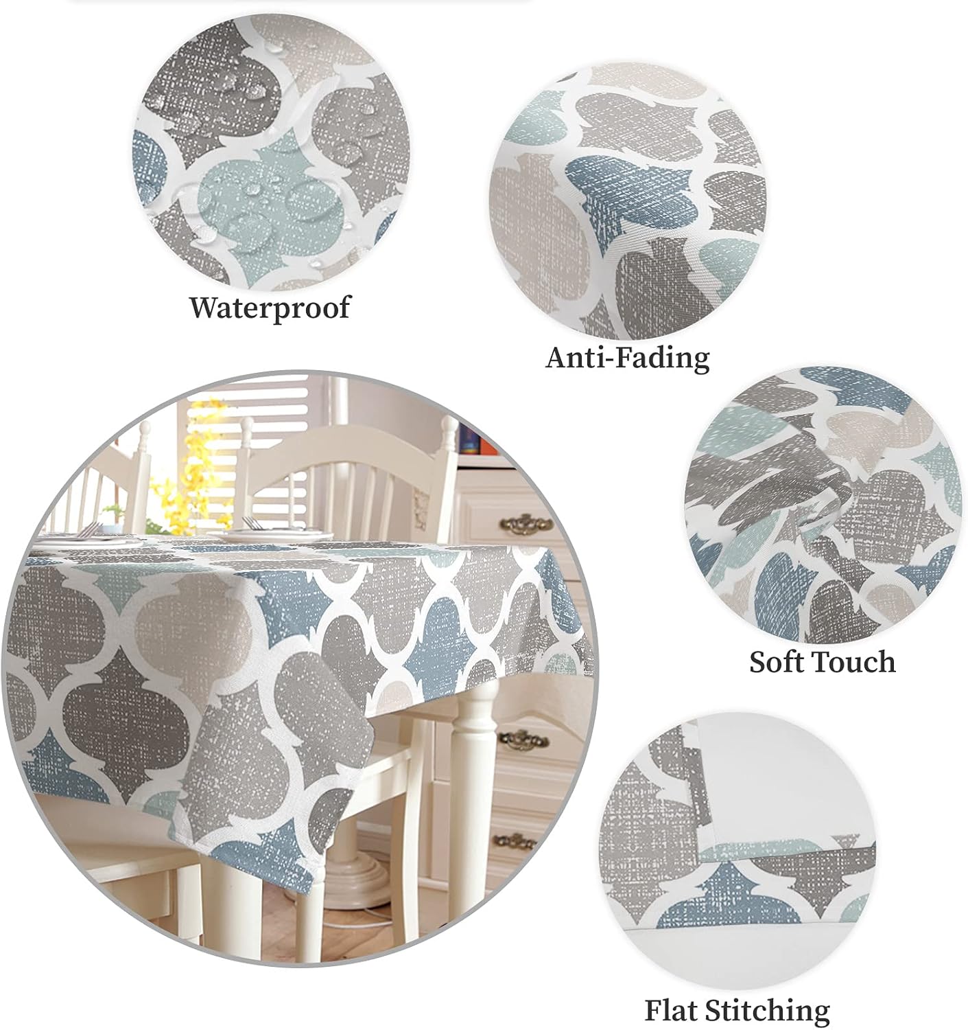 Moroccan Tablecloth Waterproof Oil-proof Tablecloths, Geometric Quatrefoil Check Outdoor Table Cloth Dining Table Cover Cloth for Kitchen Party Holidays Tabletop Decor Rectangle Tablecloth 60x84 Inch