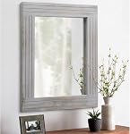 Rustic Wall Mirror - Rectangular Antique Wooden Frame - Farmhouse Bedroom & Entryway - Large White - 20" x 16"