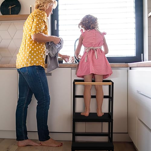 Miniatura 4 de Taburete de cocina para niños, taburete de aprendizaje blanco, taburete resistente, escalones de cama para camas altas con capacidad para hasta 150