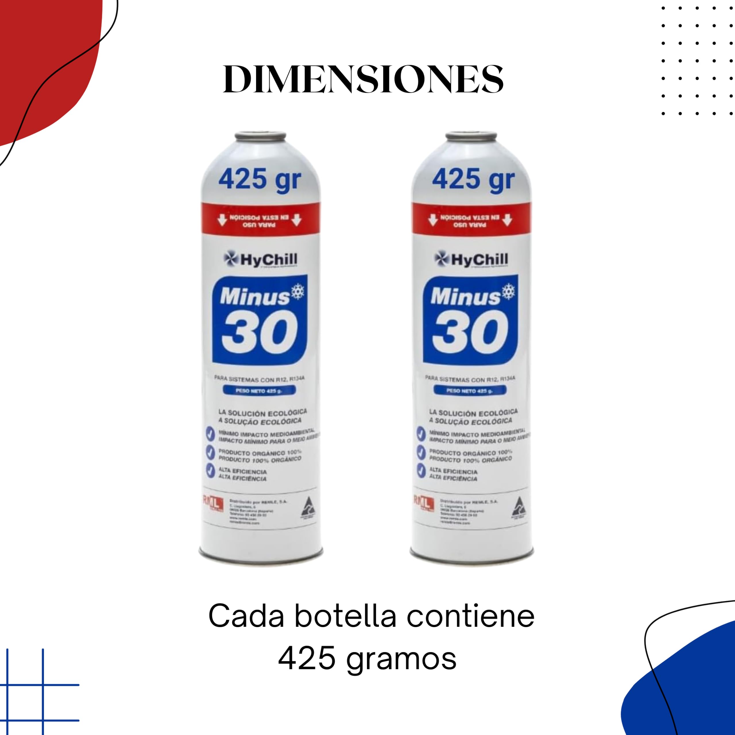 Recamania Pack 2 Envases (2x425 Gramos)Gas refrigerante orgánico ecológico Minus 30. Mirar tablas de presiones para su regulación y ficha de seguridad